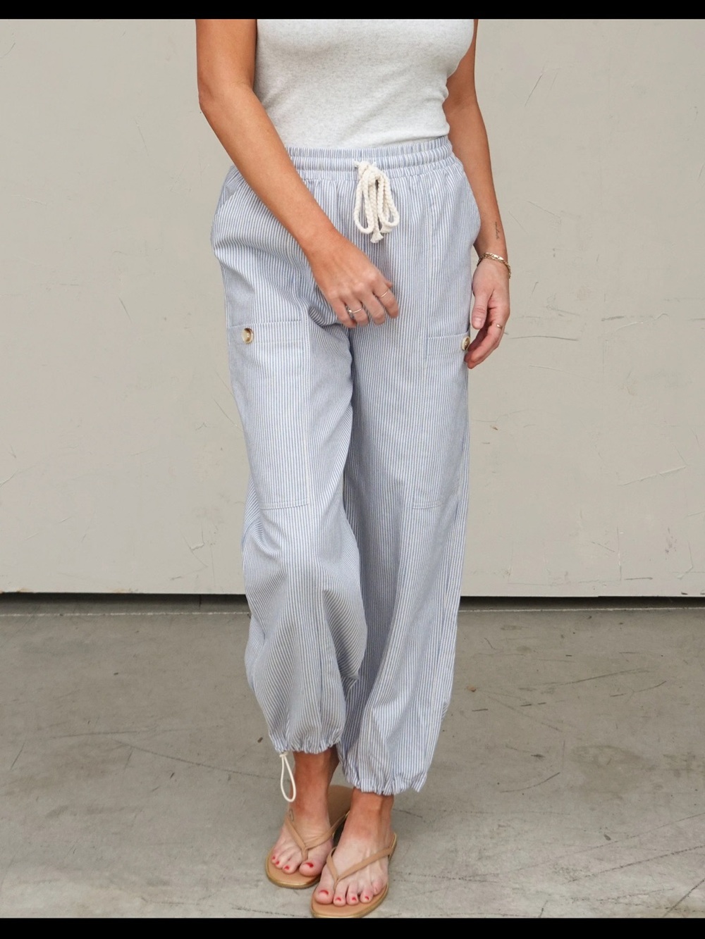 Allie rose Light Blue Pinstripe Drawstring Jogger Pants